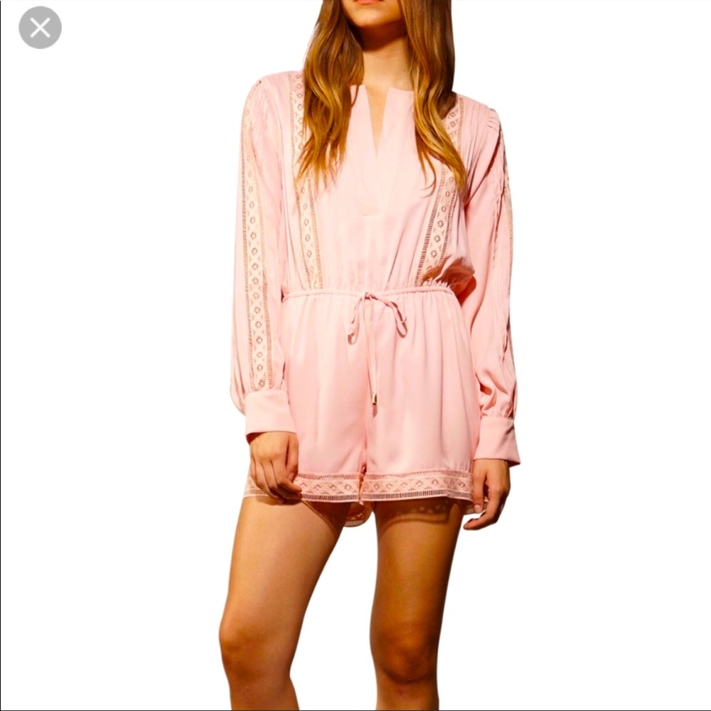 Anthropologie Pink Lace Trim Romper